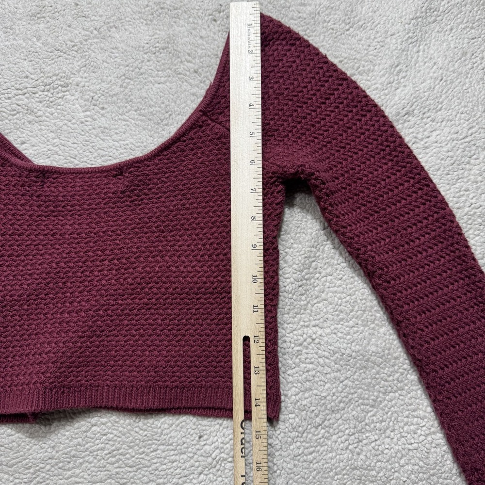 FP‎ Beach Sweater Womens XS Burgundy Long Sleeve Knit Crop Pullover Boho Stretch - Picture 14 of 14